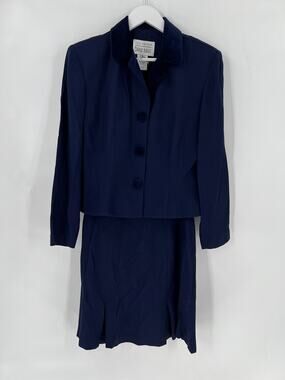 Lois Snyder Dani Max Vintage Skirt Suit Womens 10 Navy Blue Velvet 80s Career